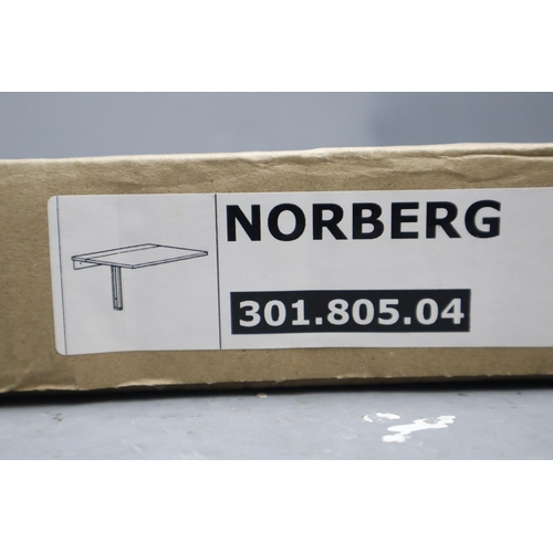 454 - A New Boxed Ikea Norberg Wall Mounted Drop Leaf Side Table, Approx 74cm x 60cm. In White