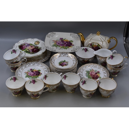 451 - 37 piece Dubarry & Sheridan tea set floral pattern is the same on both names - 10 cups, 9 saucer... 