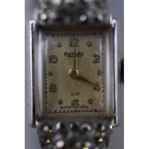 114 - A Vintage Rotary Marcasite Stoned Mechanical Ladies Watch, Working