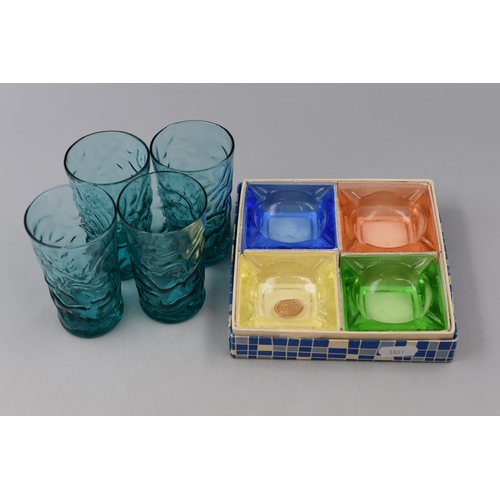 383 - Set of Mid Century Bohemia Ash Trays in Box and a set of Ribbed Glass Tumblers