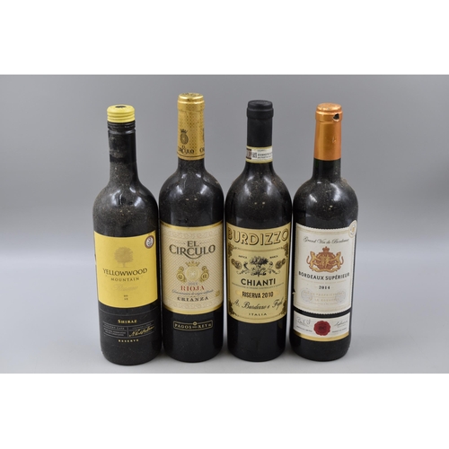 523 - Four Sealed Bottles of Red Wine To Include 2015 Yellowtail Mountain Shiraz, 2010 Burdizzo Chianti, 2... 