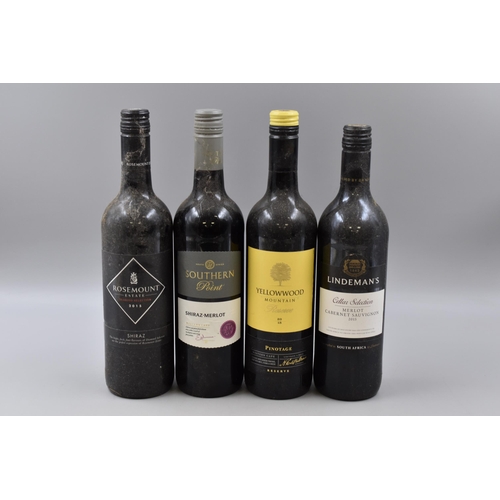 524 - Four Sealed Bottles of 2015 Red Wine To Include Yellowtail Mountain Pinotage, Rosemount Estate Shira... 