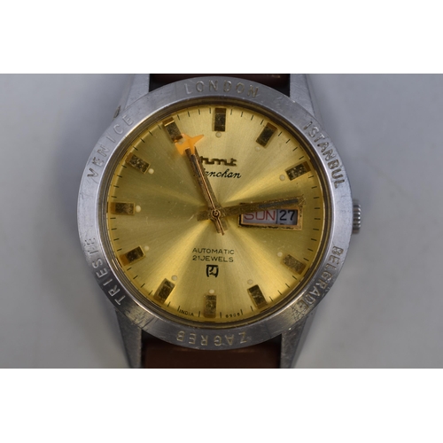 131 - A hmt Kanchan 21 Jewels Automatic Day/Date Gents Watch, Working