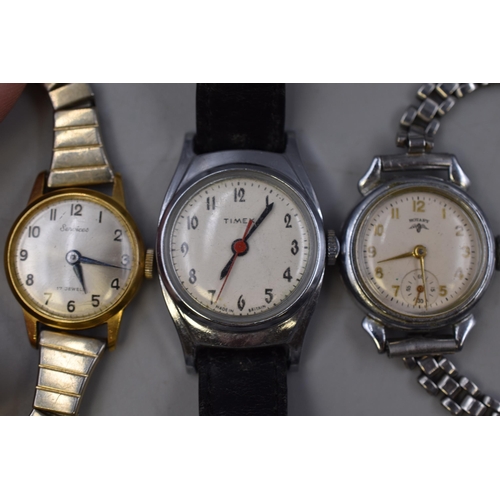 132 - Three Ladies Mechanical Watches (Working) To Include Rotary, Timex, And Services