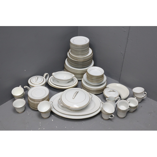 545 - Mixed lot of plates and bowls and tea pots with a white a gold design approx 96 pieces some of the m... 