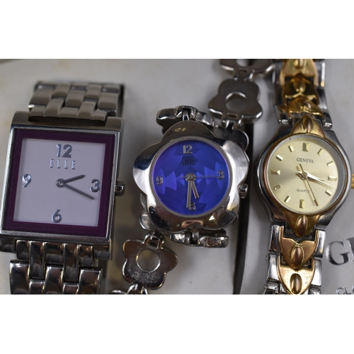 142 - Three Ladies Designer Quartz Watches To Include Geneva, Carvel, And Elle