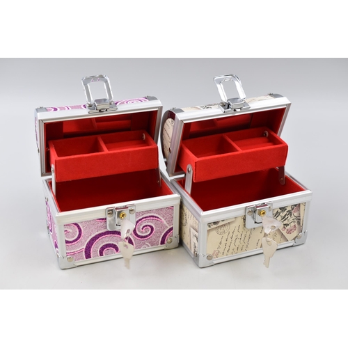 145 - Two New Chest Style Jewellery Boxes, Pink Glitter and Floral Postcard, Both with Two Keys