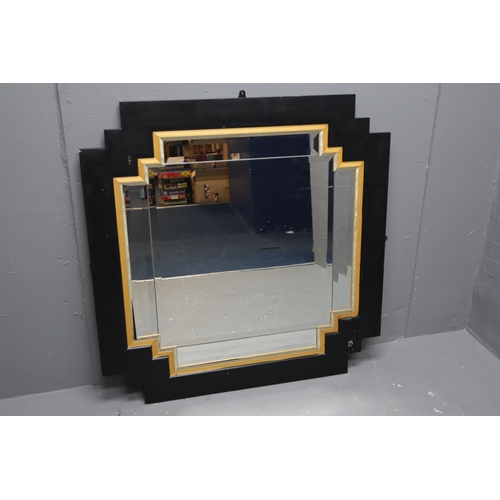 686 - No Postage: Large Art Deco Style Mirror, Central Bevelled Mirror Is Surrounded By Rectangular Bevell... 