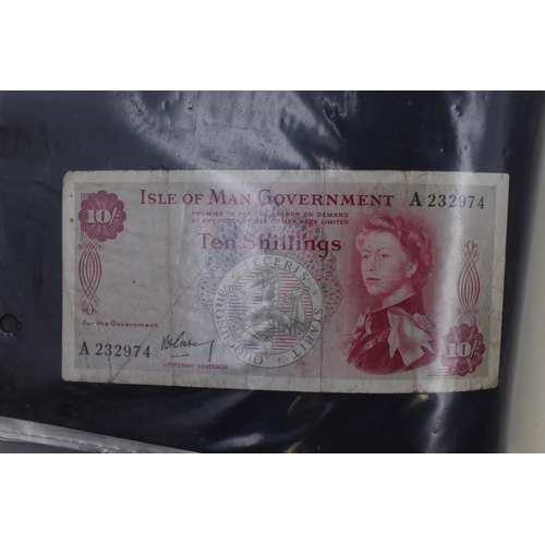 176 - A Selection of Four Banknotes To Include UK One Pound, UK Ten Shillings, And IOM Ten Shillings. In F... 