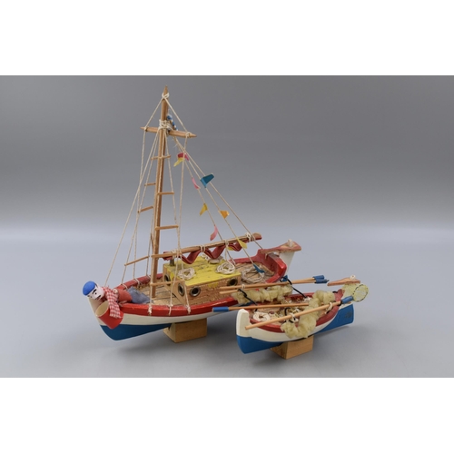 795 - Two Wooden Fishing Boat Models on Stands, Largest Approx 24cm Long