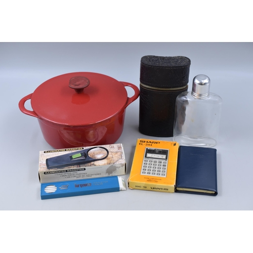 800 - Mixed Selection including Cousances Cast metal Cooking Pot, Sharp Calculator, Illuminated Magnifier,... 