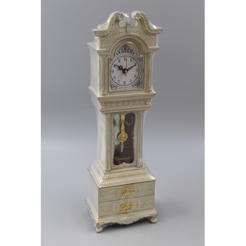 802 - A New in Box Musical Jewellery Box in The Form of a Grandfather Clock, With Clock Face. Approx 36cm ... 