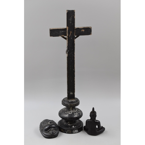 228 - Vintage Crucifix on Wooden Base (14