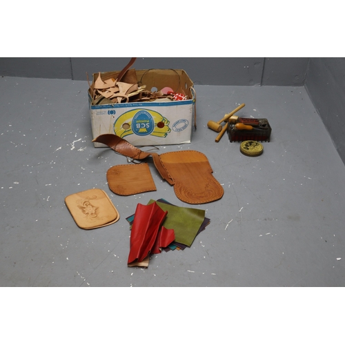 867 - A Large Leathercrafting Lot To Include Various Tools and Leather Pieces (Various Sizes and Colours)