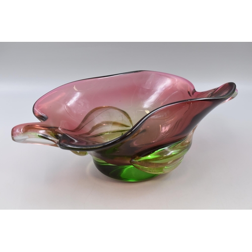 247 - Large Murano Style Hand Blown Tri-Coloured Controlled Glass Bowl approx 17