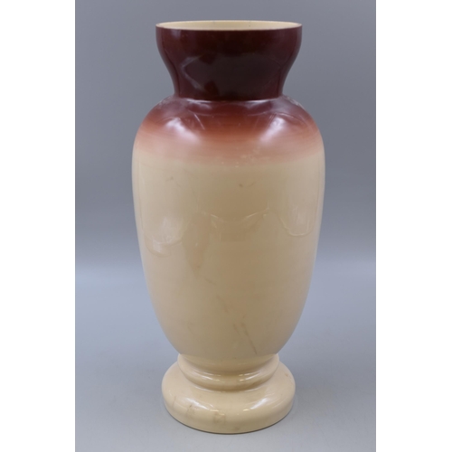 319 - A Victorian Cream Opaline and Brown Vase With Handpainted Floral, Approx 35cm Tall