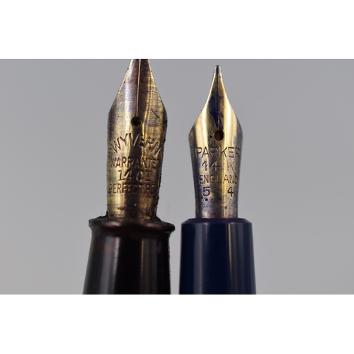 261 - Two Vintage 14ct Gold Nibbed Fountain Pens To Include Parker Slimfold, And Wyvern