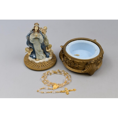 328 - Franklin Mint 'Our Lady of the Rosary' by Riccardo Bianchi Sculpture which Contains Rosary Beads wit... 