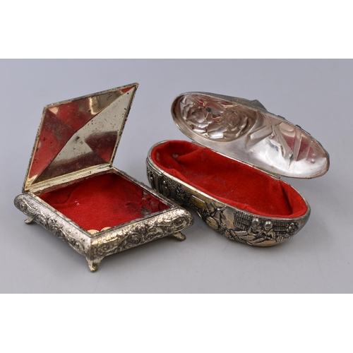 271 - Two Silver Plated Trinket Boxes (Dutch Clog, And Classical), With Silver Mizpah Brooch (AF)