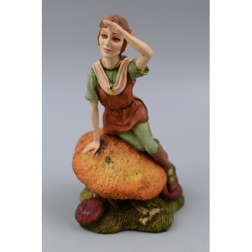 286 - An Enchantica Jonquil EN2355 Figure, Pixie Seated on Mushroom. With Original Box, Approx 15cm Tall