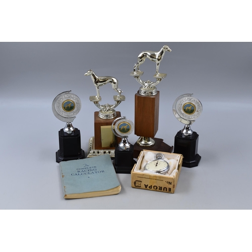 299 - A Greyhound Racing Lot To Include Five Trophies (Uninscribed), Smiths Mechanical Stopwatch (Working)... 