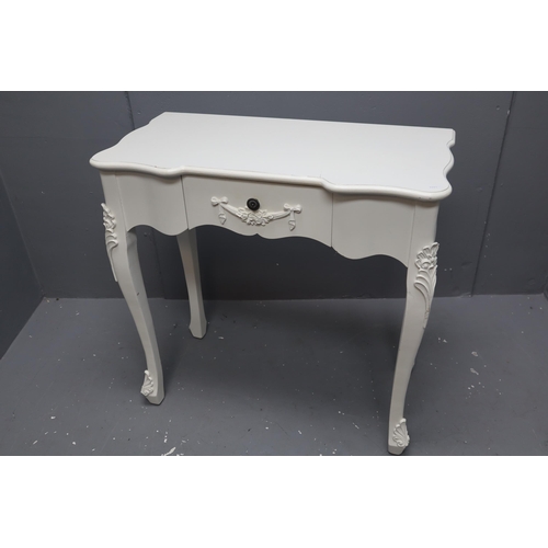 660 - White Modern French Inspired One Drawer Side Table Dressed with Wooden Bows approx 31