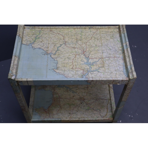 872 - Small side table that has been wrapped in a map (23