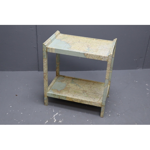 872 - Small side table that has been wrapped in a map (23