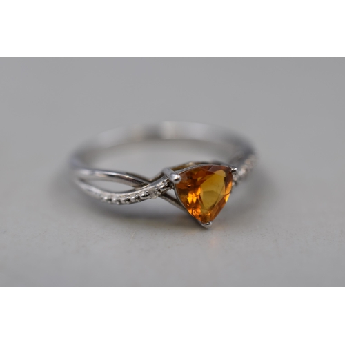 8 - Silver 925 Orange Stoned Ring, Size P, Complete with Presentation Box