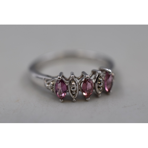 11 - Silver 925, Pink Stoned Ring, Size P, Complete in Presentation Box