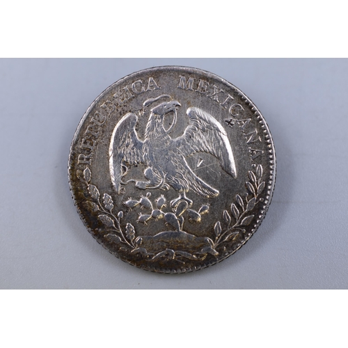 28 - An 1885 Mexican Silver 8 Reales Coin Badge