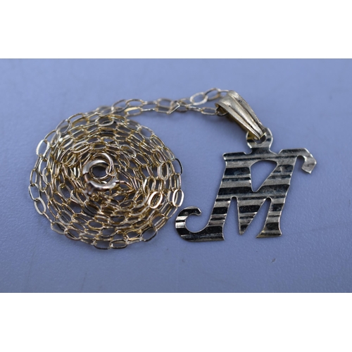 29 - Gold 375 (9ct) Letter M Pendant Necklace Complete with Presentation Box