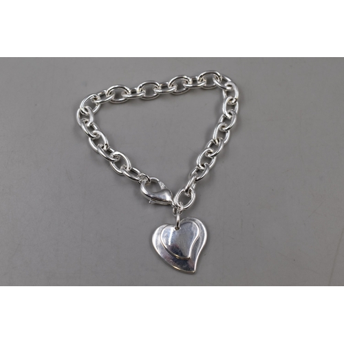 45 - A 925. Silver Loveheart Thick Chain Bracelet