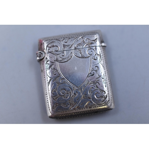 49 - A Hallmarked Birmingham Silver Etched Early 20th Century Vesta Case