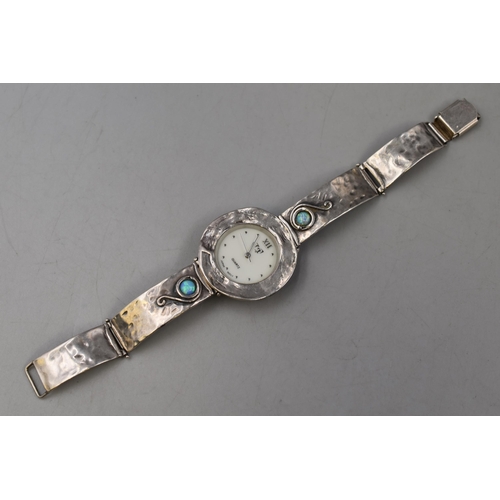 51 - Sterling silver 925 ladies Quartz watch with opal inlay