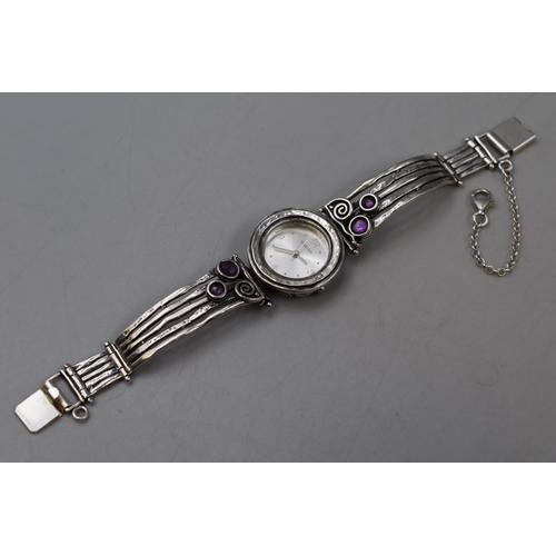 54 - Shablool ladies watch sterling silver 925 with purple gems strap