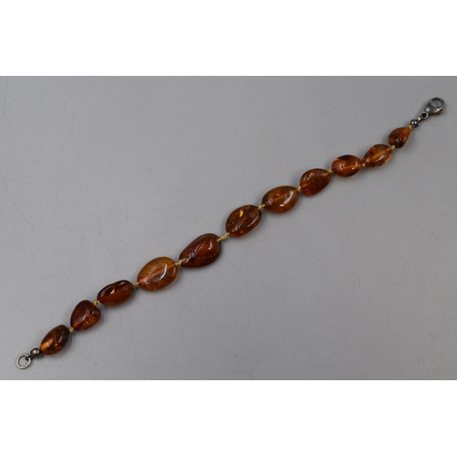 64 - Silver 925 Amber Stoned Bracelet Complete with Presentation Box