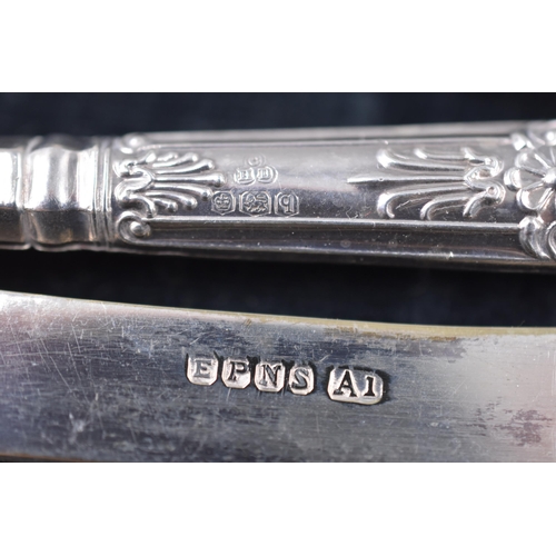 67 - A Set of Six Hallmarked Sheffield C H Beatson Silver Handled Knives, In Presentation Case. Circa 193... 