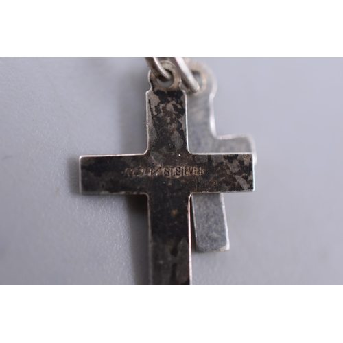 68 - Two Sterling Silver Cross Pendants, on Sterling Silver Necklace