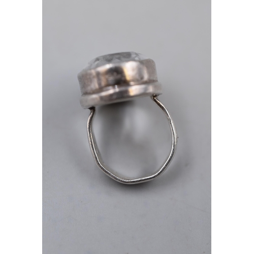 71 - A Large Clear Stoned 925. Silver Chunky Ring, Size O