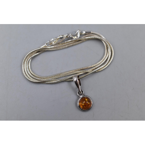 102 - Silver 925 Orange Stoned Pendant Necklace Complete in Presentation Box