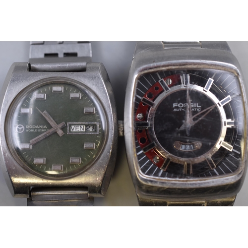 112 - Four Gents Automatic Watches (Spares or Repairs) To Include Fossil Automatic (Appears Working But Re... 