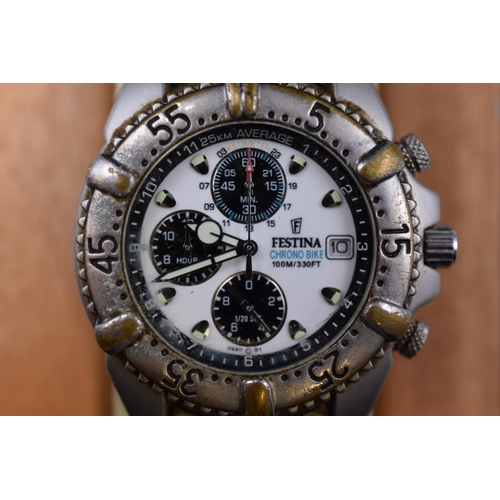 127 - A Festina Chrono Bike Gents Quartz Watch, In Presentation Box. Working