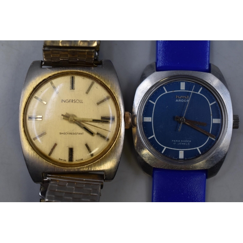 136 - Two Gents Mechanical Watches (Working) To Include Ingersoll (Strap Requires Attention), And hmt Aroo... 