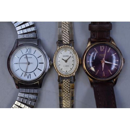 139 - Three Designer Ladies Watches (Two Quartz, One Mechanical) To Include Henry, Sekonda, and Sekonda 17... 