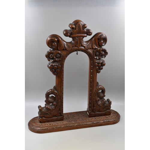 Hand Carved Oriental Wooden Temple Gong Stand (2ft High)