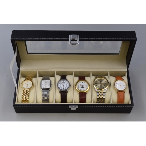 155 - A Selection of Six Gents Quartz Watches (Working) in Faux Black Leather Six Watch Presentation Box. ... 