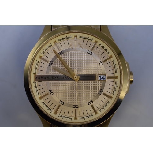 156 - An Armani Exchange Gold Tone Day/Time Gents Quartz Watch, Working