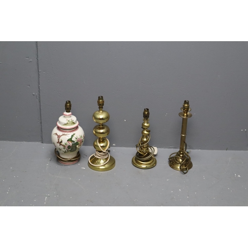 846 - Four table lamps to include 3 brass, tallest 15