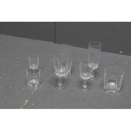 853 - Thirty-Nine Piece Cristal D'Arques Drinking Glasses Set. Includes Six Whiskey Tumblers (Approx 9cm T... 